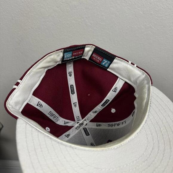 Y2K Billabong new era fitted surfer boho hat 7 3/8 RARE Burgundy andy iron